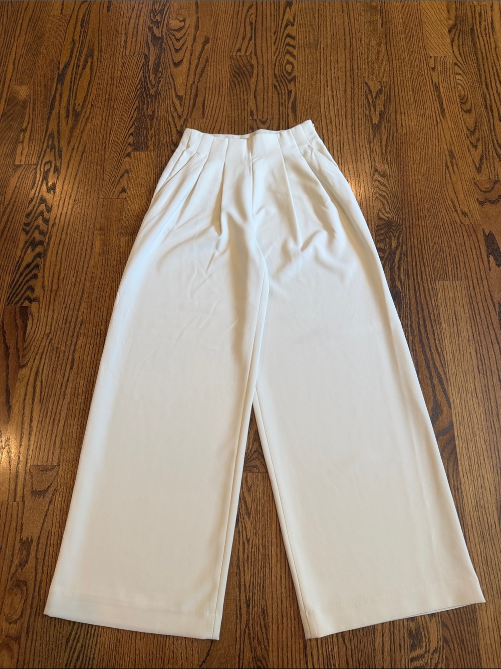 H&M Cream White Pleated Wide Leg Pants with Pockets 2